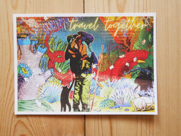 Travel together art postcard
