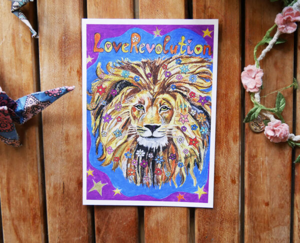loverevolution lion with flowers in the hair original paonting by zoé keleti postcard