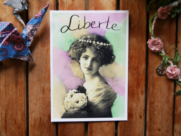 liberte woman with flowercrown postcard