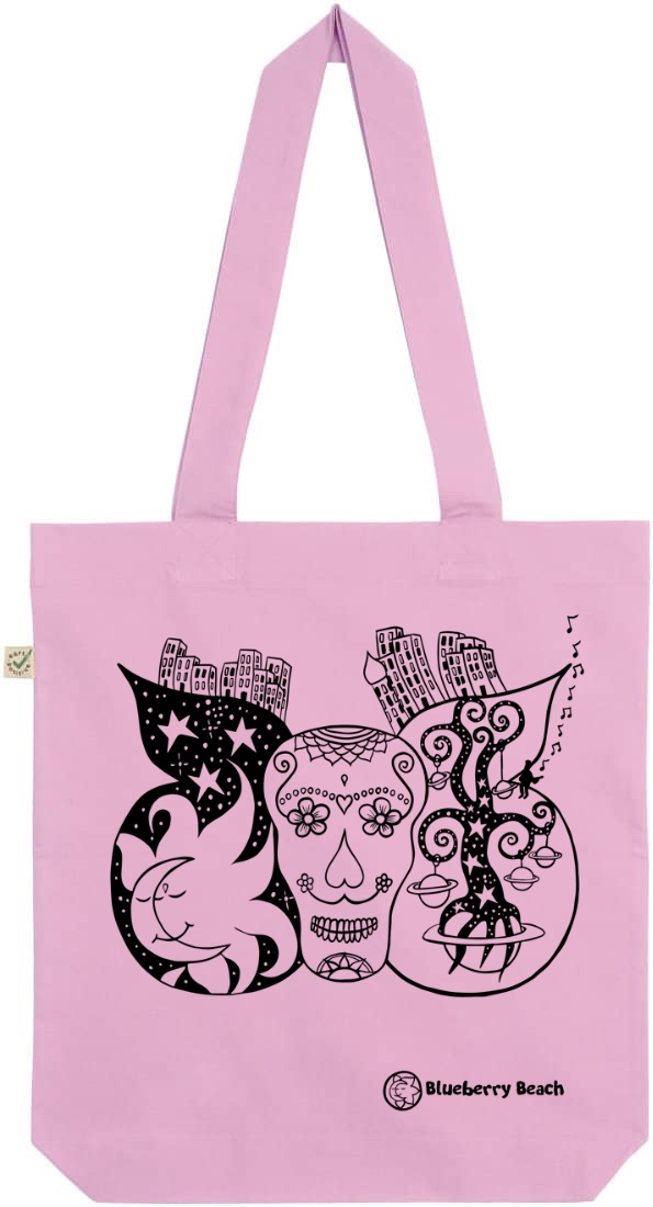 Sugar skull organic tote bag light pink