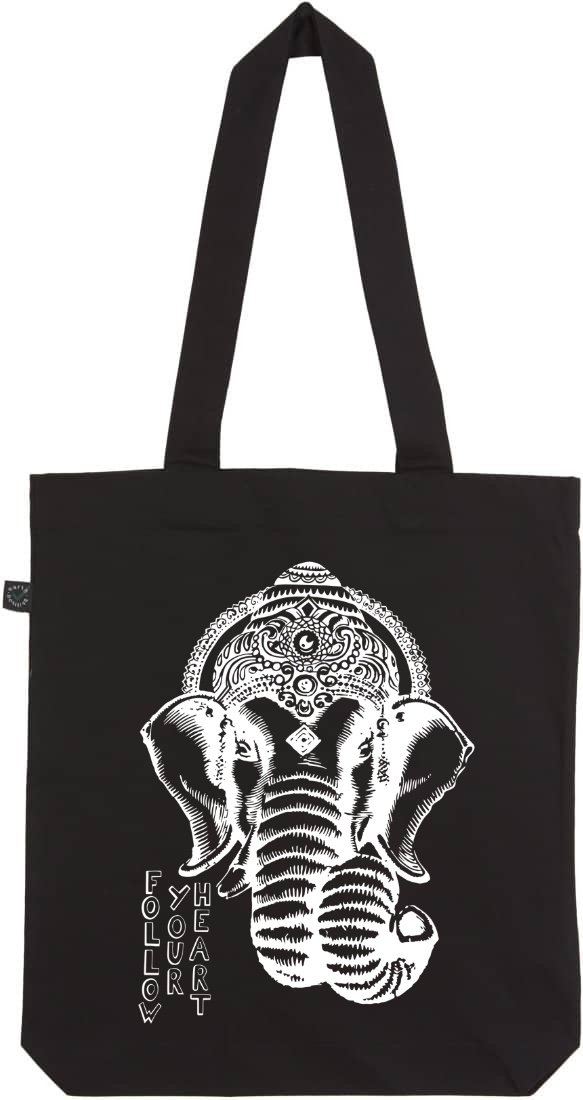 Ganesha black organic tote bag