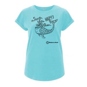 Organic t-shirt with whale screen print and save the ocean text