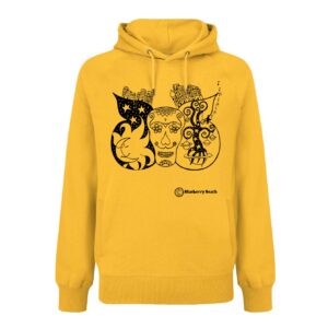 Organic hoodie with a sugar skull with butterfly wings screen printed on it