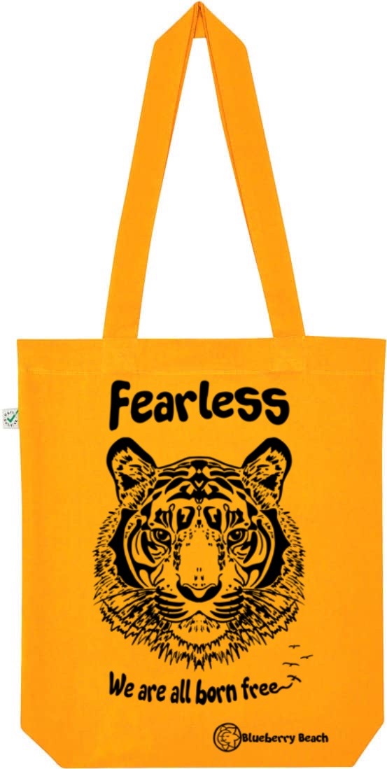 Organic bag screen printed tiger and fearless we are all born Free