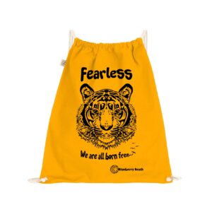 Organic bag screen printed tiger and fearless we are all born Free