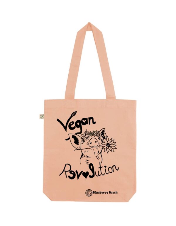 Vegan revolution little pig with flowercrown screen print organic bag