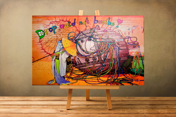 drop acid not bombs surreal painting print on canvas