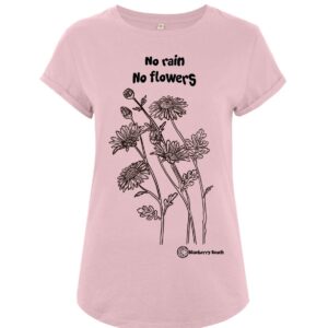 no rain no flowers daisy screen print organic t-shirt