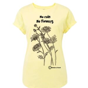 no rain no flowers daisy screen print organic fair trade t-shirt