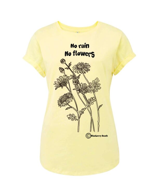 no rain no flowers daisy screen print organic fair trade t-shirt