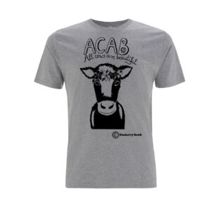 acab all cows are beautiful gray organic screen printed t-shirt