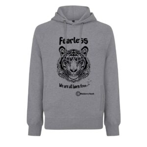 fearless tiger screen printed organic hoodie