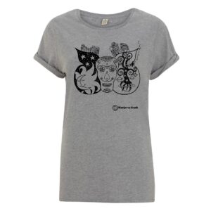 gray organic t-shirt with sugar skull screen print