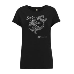 save the ocean whale screen printed black organic women t-shirt