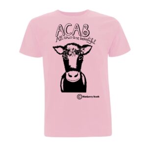 light pink men t-shirt with cow screenprint acab all cows are beautiful