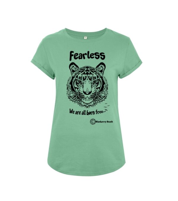 sage organic t-shirt with fearless tiger screenprint