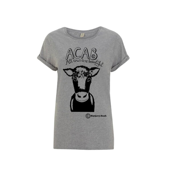 acab all cows are beautiful cow screen print organic rolled sleeve t-shirt