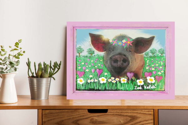sweet little pig with flowercrown canvas print