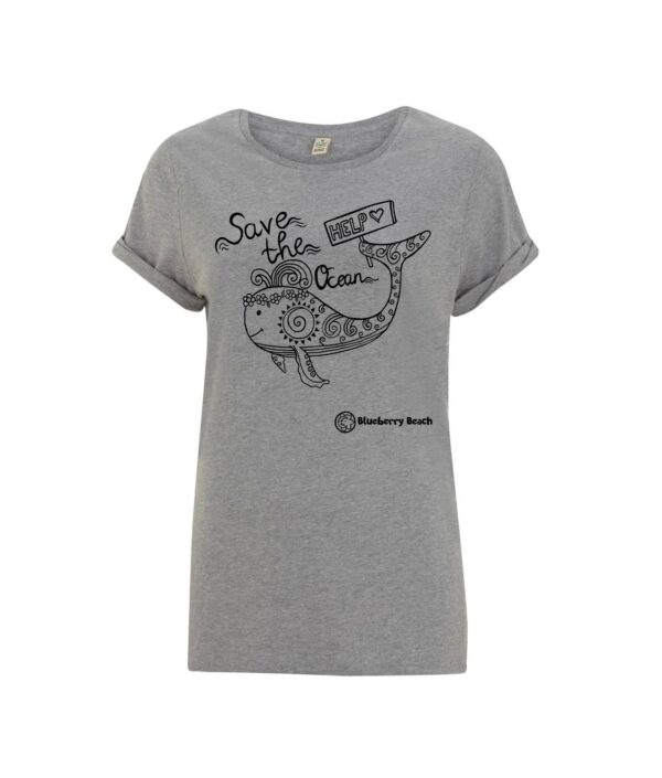 save the ocean gray organic t-shirt whale screen print