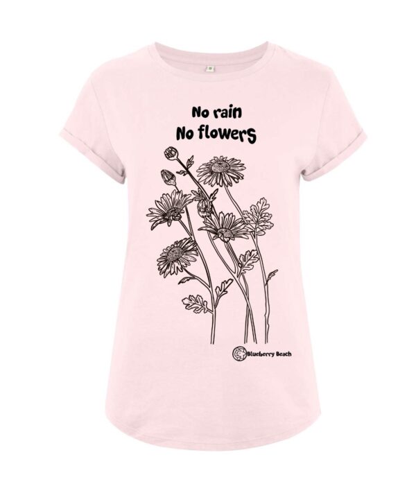 no rain no flowers light pink organic t-shirt daisy screen print