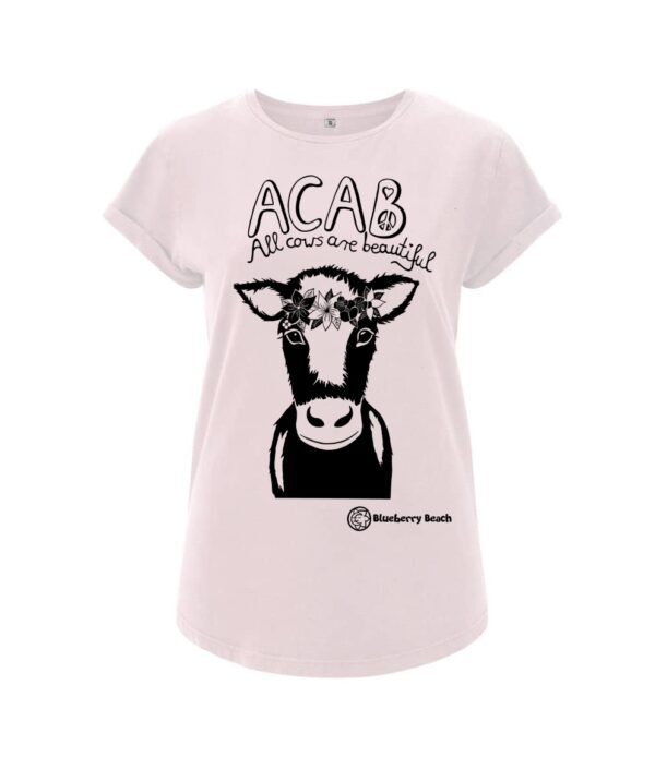 acab all cows are beautiful light pink organic t-shirt