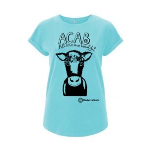 acab all cows are beautiful cow with flowercrown screen print organic t-shirt
