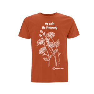 no rain no flowers daisy creen printed organic t-shirt dark orange
