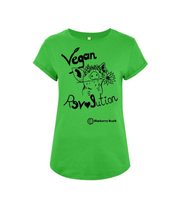 Vegan revolution pig with flowercrown screen printed organic t-shirt