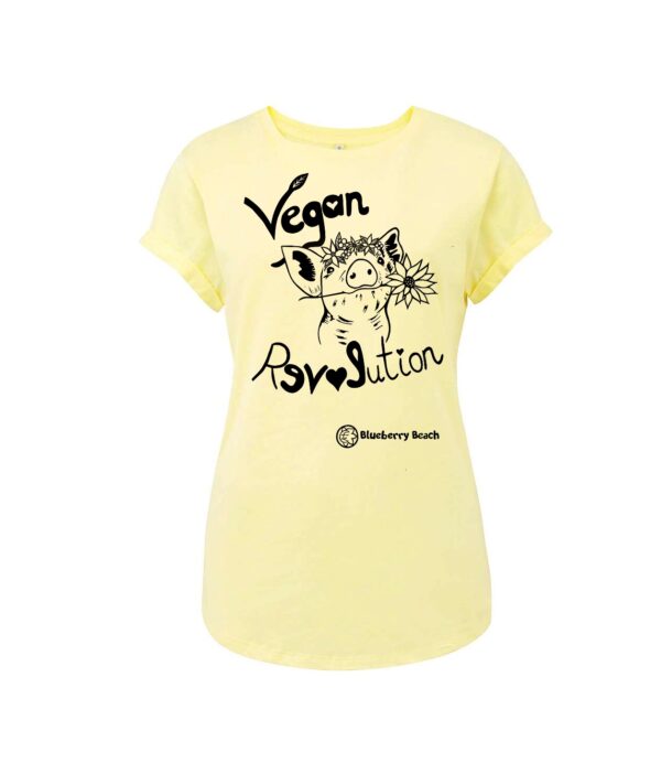 Vegan revolution pig with flowercrown screen print organic t-shirt