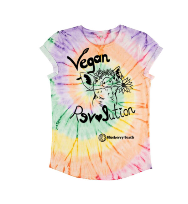 vegan revolution pig with flower crown screen printed organic t-shirt