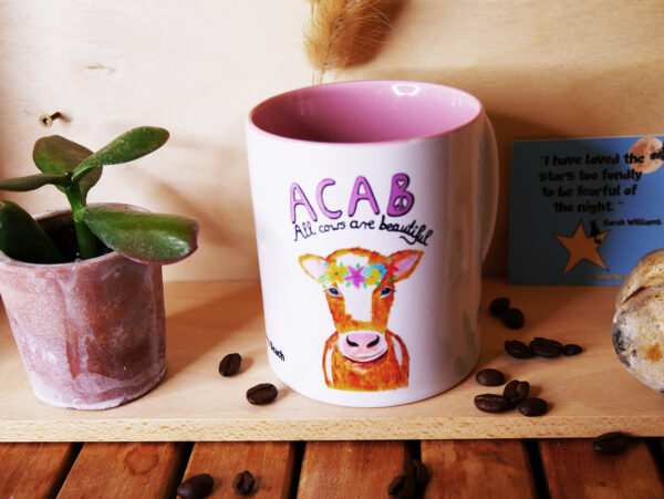 ceramic mug with vegan cow print
