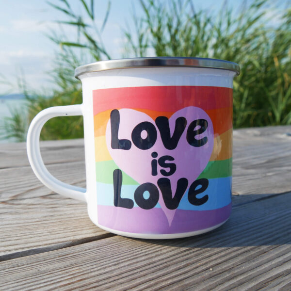 love is love emaille tasse