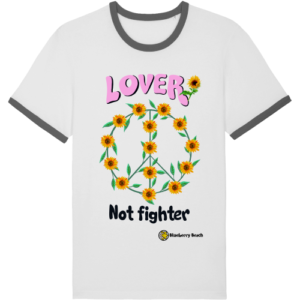 Lover not fighter men unisex organic T-shirt ringer