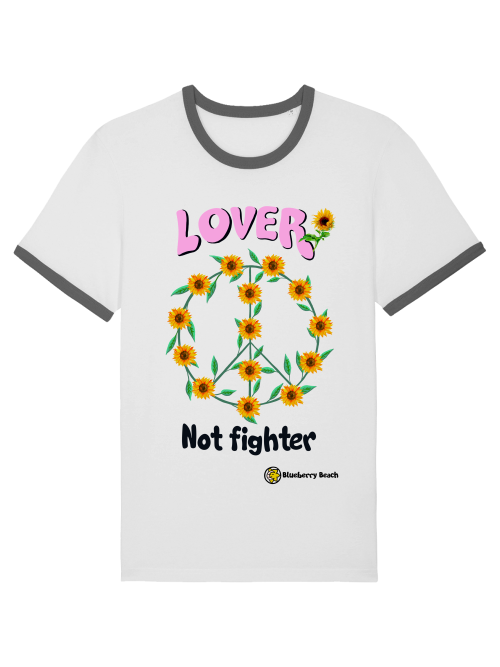 Lover not fighter men unisex organic T-shirt ringer