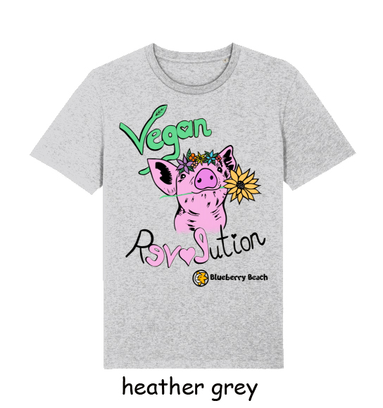 vegan revolution organic t-shirt wuth a pig wearing a flowercrown and flower