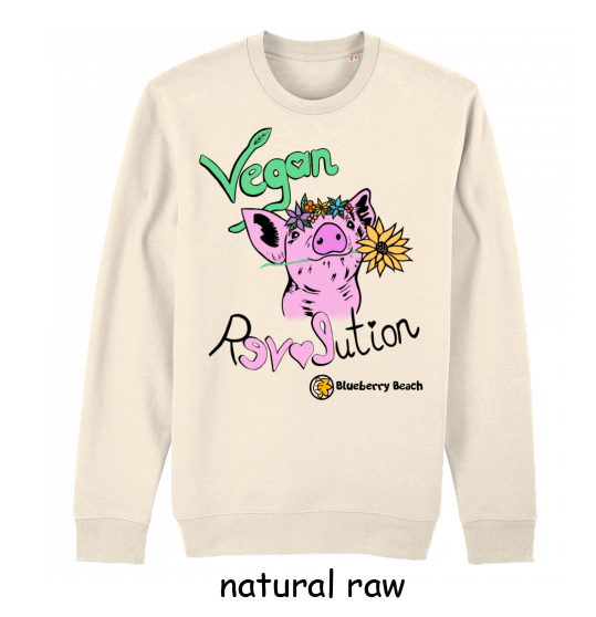 vegan revolution pig with flowercrown organic sweatshirt