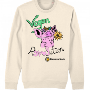 vegan revolution pig with flowercrown organic sweatshirt