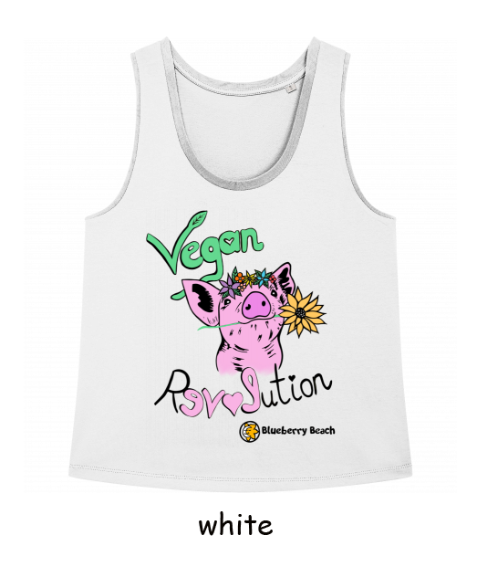 vegan revolution pig with flower crown tanktop