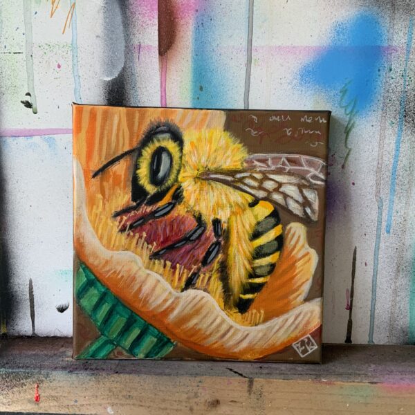 Bee with flower oil painting on canvas