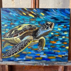 Sea turtle original oil painting on canvas by Zoé Keleti