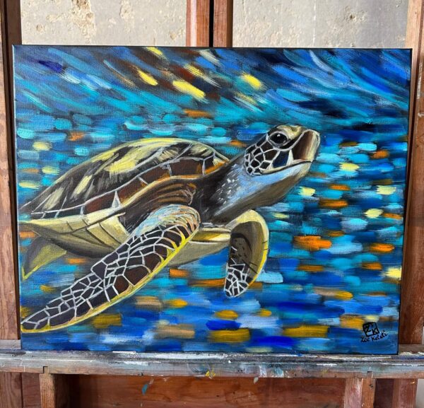 Sea turtle original oil painting on canvas by Zoé Keleti
